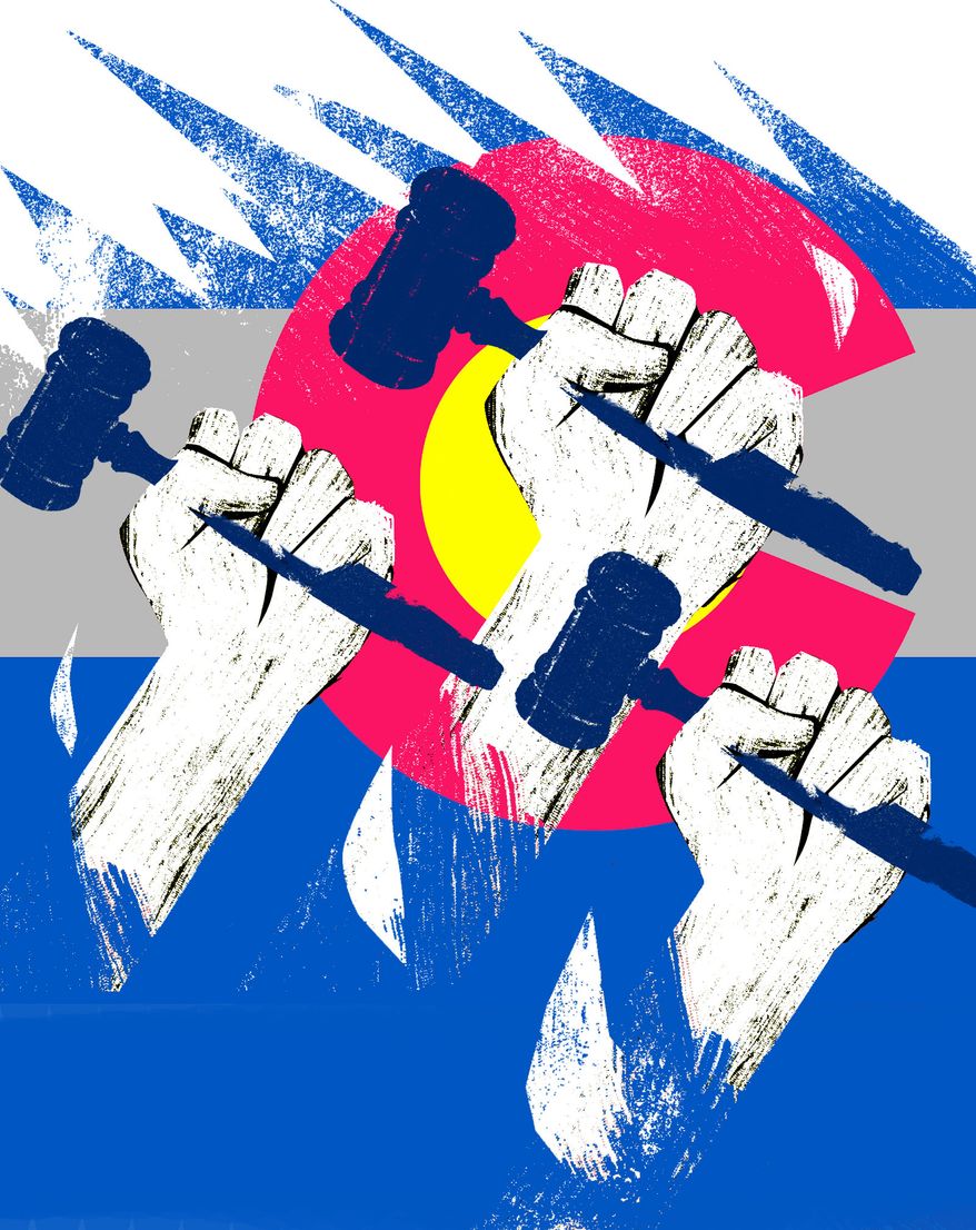 Colorado's Supreme Court and insurrection illustration by Linas Garsys / The Washington Times