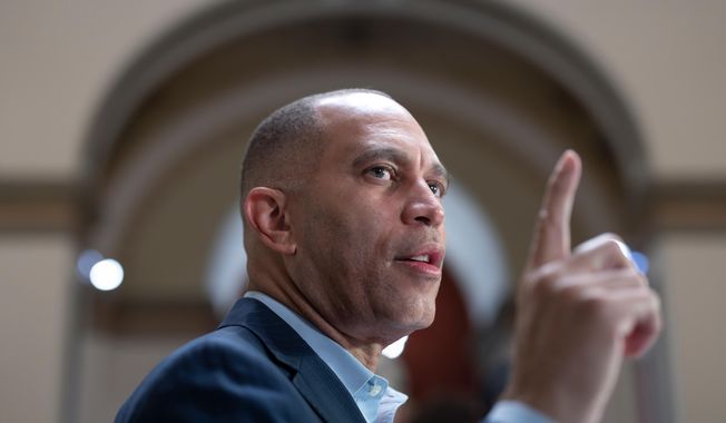 House Minority Leader Hakeem Jeffries, D-N.Y., speaks to reporters on day 17 of the government shutdown, at the Capitol in Washington, Friday, Oct. 17, 2025. (AP Photo/J. Scott Applewhite)