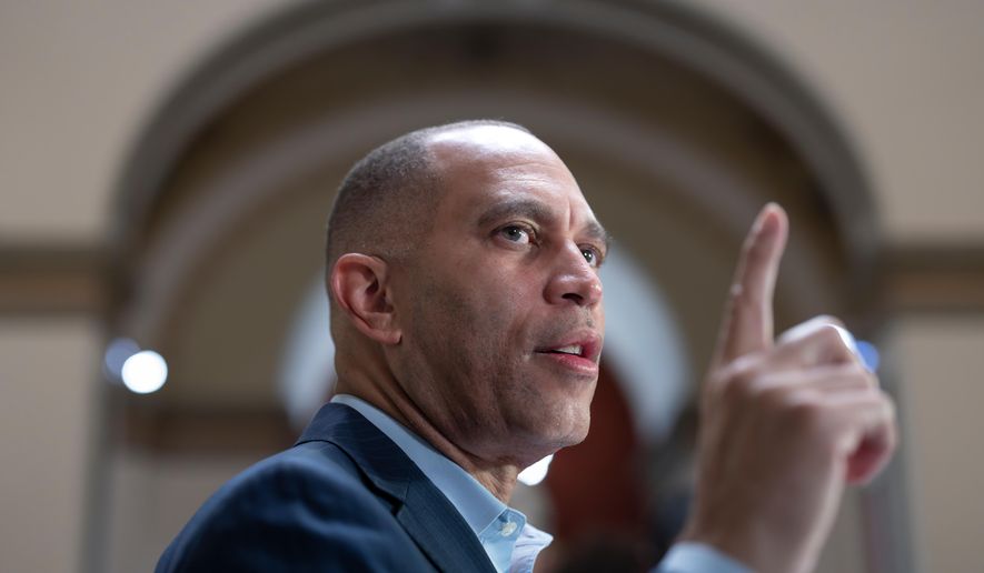 House Minority Leader Hakeem Jeffries, D-N.Y., speaks to reporters on day 17 of the government shutdown, at the Capitol in Washington, Friday, Oct. 17, 2025. (AP Photo/J. Scott Applewhite)