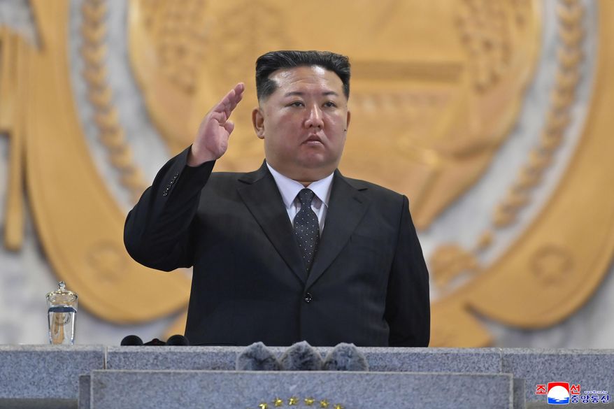 In this photo provided by North Korean government, North Korean leader Kim Jong-un attends the military parade marking the 80th anniversary of the founding of the ruling Worker's Party, in Pyongyang, North Korea, Friday, Oct. 10, 2025. Independent journalists were not given access to cover the event depicted in this image distributed by the North Korean government. The content of this image is as provided and cannot be independently verified. Korean language watermark on image as provided by source reads: "KCNA" which is the abbreviation for Korean Central News Agency. (Korean Central News Agency/Korea News Service via AP)