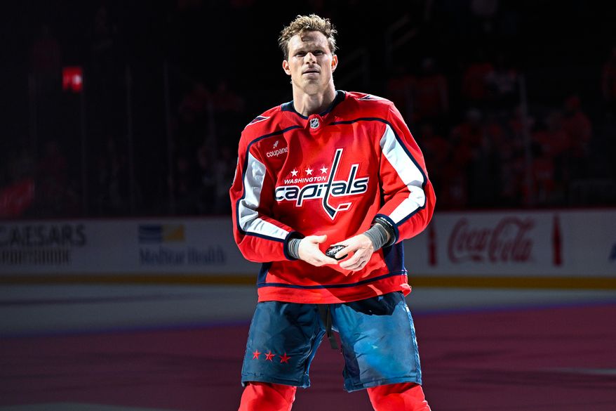 Washington Capitals defenseman Jakob Chychrun (6) was named the first star of the game in a convincing 4-1 victory over the Seattle Kraken at Capital One Arena, Washington, D.C., October 21, 2025. (Photo by Brian Murphy for the Washington Times)