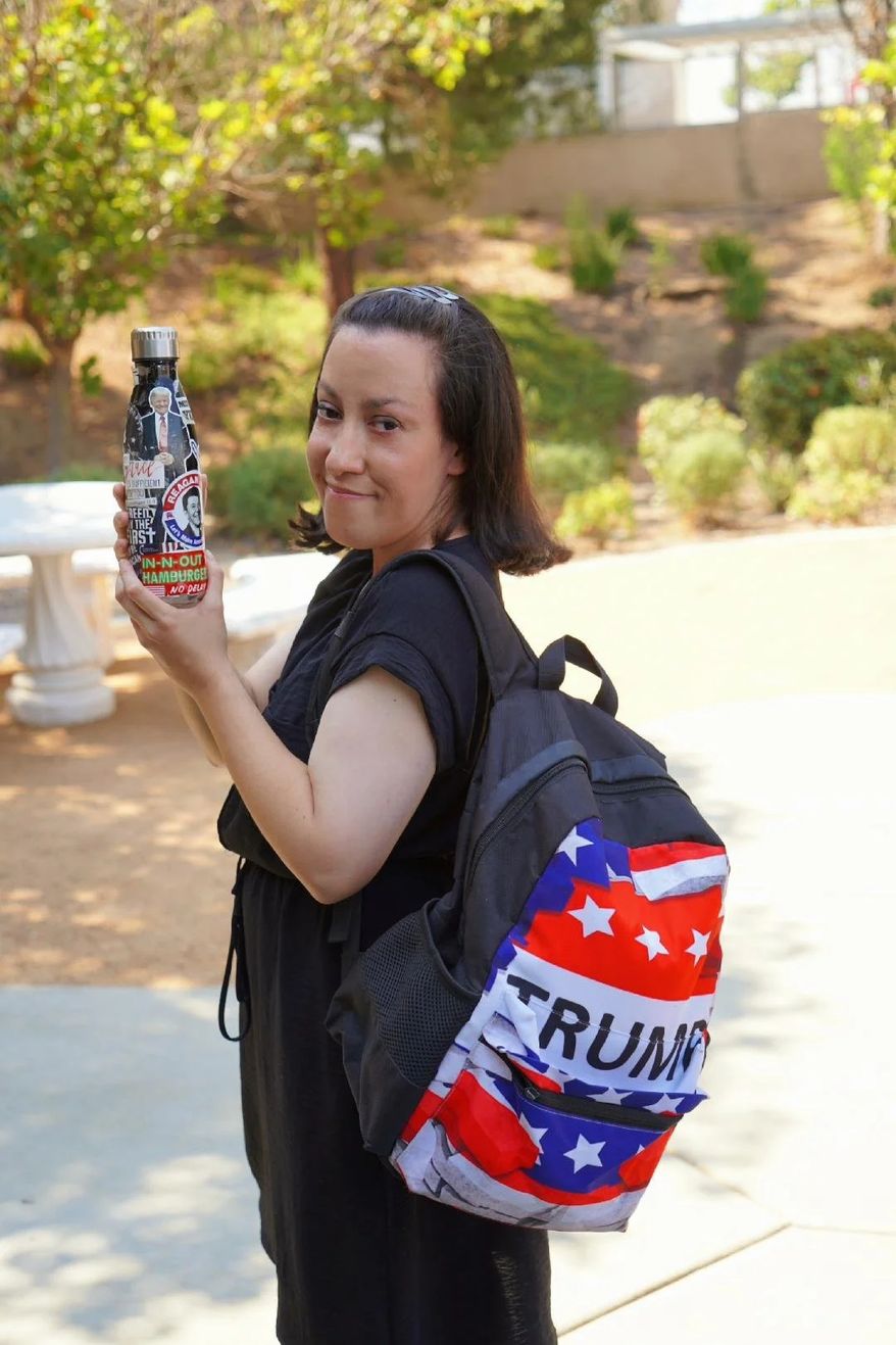 Alyssa Esquivel, a former American Sign Language special-education instructional aide at Del Mar High School in San Gabriel, California, sued after being fired in 2024 for bringing her Trump-themed backpack and water bottle to school. (Advocates for Faith & Freedom photo)