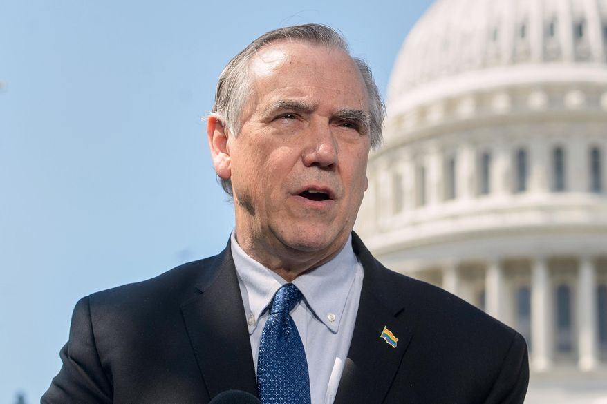 Sen. Jeff Merkley, D-Ore., speaks during a news conference on the Equality Act at the Capitol in Washington on April 29, 2025. (AP Photo/Rod Lamkey Jr.) **FILE**
