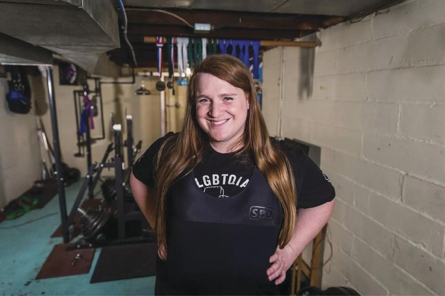 This undated photo provided by Gender Justice shows JayCee Cooper, a transgender Minnesotan weightlifter. (Gender Justice via AP)
