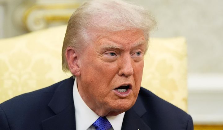 President Donald Trump meets with NATO Secretary General Mark Rutte in the Oval Office of the White House, Wednesday, Oct. 22, 2025, in Washington. (AP Photo/Alex Brandon)