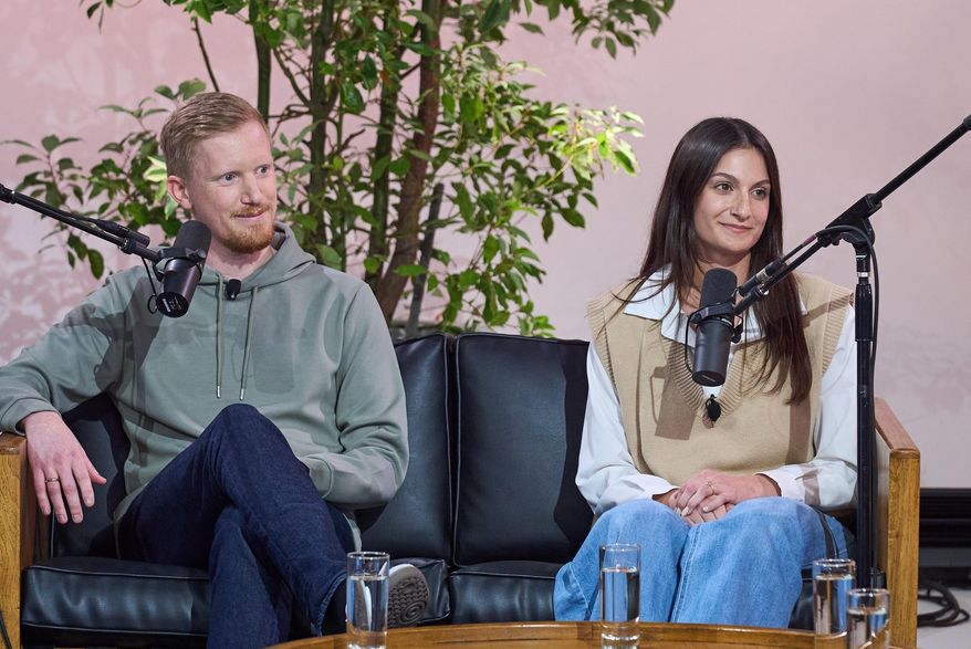 Microsoft AI team members, from left, Trevor Back, Ella Steckler, Product Manager comment on Microsoft AI's character avatar named Mico, during Copilot Sessions event Wednesday, Oct. 22, 2025, in Los Angeles. (AP Photo/Damian Dovarganes)