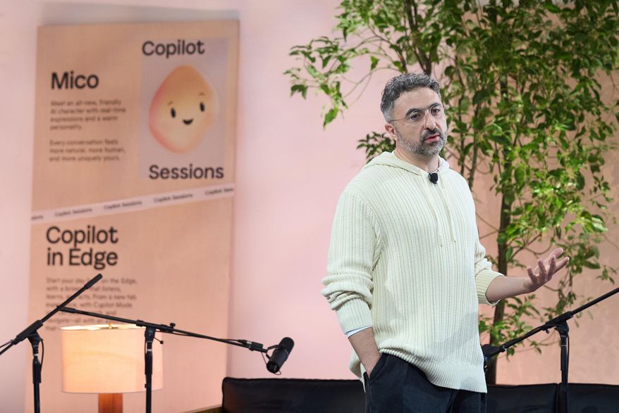 Mustafa Suleyman,CEO of Microsoft AI, introduces Mico, short for Microsoft Integrated Companion, the new Microsoft Copilot, a memory-based AI assistant during Microsoft's Fall 2025 Copilot Sessions event on Wednesday, Oct. 22, 2025, in Los Angeles. (AP Photo/Damian Dovarganes)