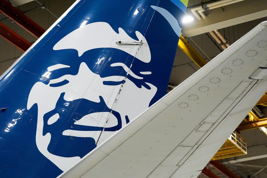 An Alaska Airlines aircraft sits in the airline's hangar at Seattle-Tacoma International Airport, Jan. 10, 2024, in SeaTac, Wash. (AP Photo/Lindsey Wasson, File)