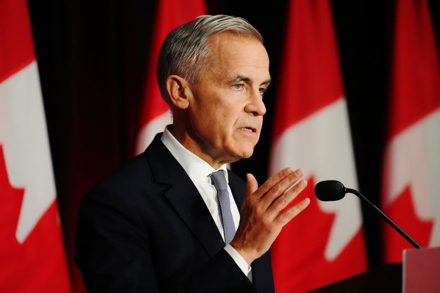 Canada Prime Minister Mark Carney makes a live address on Canada's plan to build a stronger economy in advance of the 2025 Budget, at the University of Ottawa in Ottawa on Wednesday, Oct. 22, 2025. (Sean Kilpatrick/The Canadian Press via AP)