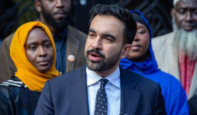 New York City Democratic mayoral candidate Zohran Mamdani speaks at the Islamic Cultural Center of the Bronx mosque in New York on Friday, Oct. 24, 2025. (AP Photo/Ted Shaffrey)