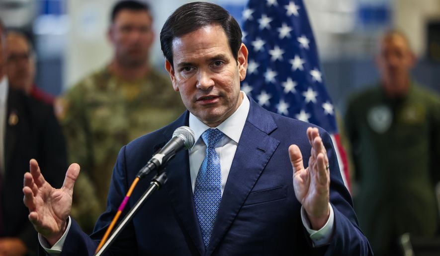 US Secretary of State Marco Rubio speaks to the media after visiting the Civil-Military Coordination Center in southern Israel, Friday, Oct. 24, 2025. (Fadel Senna/Pool Photo via AP) ** FILE **