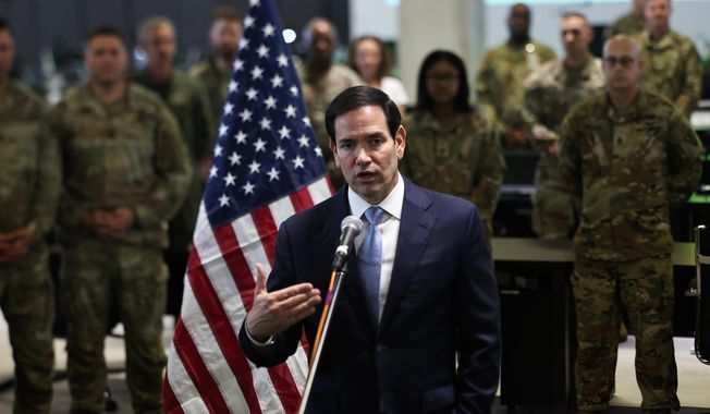 U.S. Secretary of State Marco Rubio speaks to the media after visiting the Civil-Military Coordination Center in Southern Israel, Friday, Oct. 24, 2025. (Fadel Senna/Pool Photo via AP)