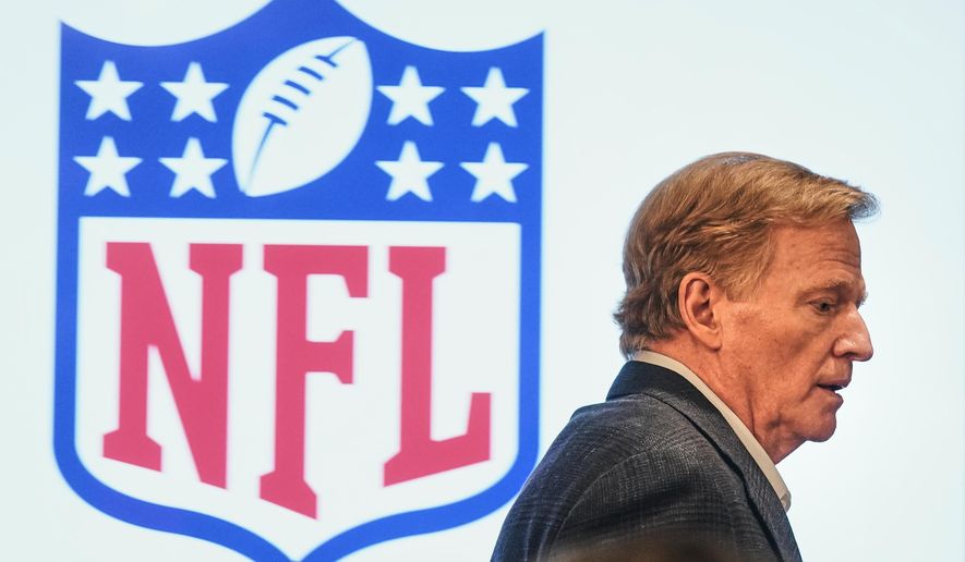 NFL Commissioner Roger Goodell arrives for his news conference at the NFL owners meetings, Wednesday, Oct. 22, 2025, in New York. (AP Photo/Richard Drew