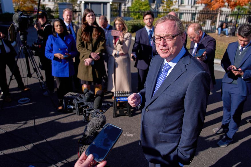 Director of the National Economic Council Kevin Hassett speaks with reporters at the White House, Friday, Oct, 24, 2025, in Washington. (AP Photo/Evan Vucci)