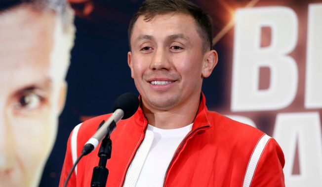 FILE - Kazakhstan's Gennady Golovkin smiles during a boxing news conference at New York's Madison Square Garden, Thursday, Aug. 22, 2019. (AP Photo/Richard Drew, File)