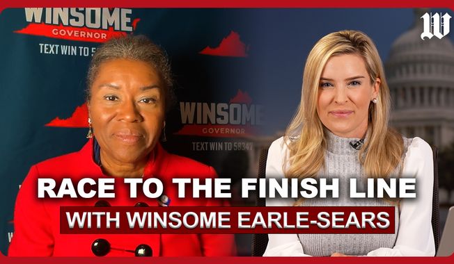 Welcome to the Washington Times interview with Virginia Lieutenant Governor Winsome Earle-Sears, who is the Republican candidate running for governor to replace Glenn Youngkin. She is Virginia's first female lieutenant governor and the first woman of color elected to the job.