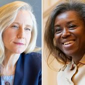 This combination photo of candidates for the Virginia governor's election shows Democrat Abigail Spanberger in Henrico County, Va., Nov. 25, 2024, left, and Republican Winsome Earle-Sears in Richmond, Va., Jan. 25, 2022. (AP Photo)