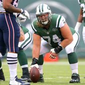 FILE - New York Jets center Nick Mangold (74) lines up against the New England Patriots during an NFL game at MetLife Stadium in East Rutherford, N.J. on Sunday, Dec. 27, 2015. (AP Photo/Brad Penner, File)