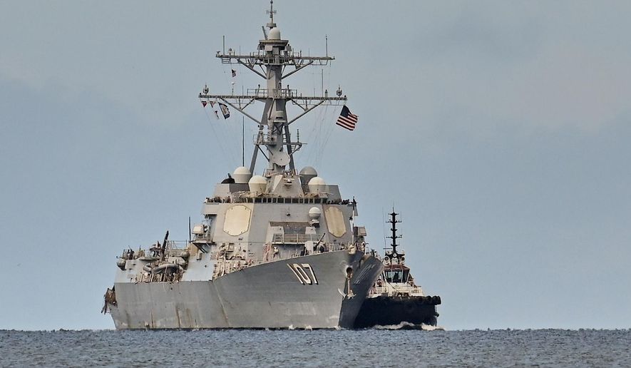 The USS Gravely destroyer arrives to dock for military exercises in Port-of-Spain, Trinidad and Tobago, Sunday, Oct. 26, 2025. (AP Photo/Robert Taylor)