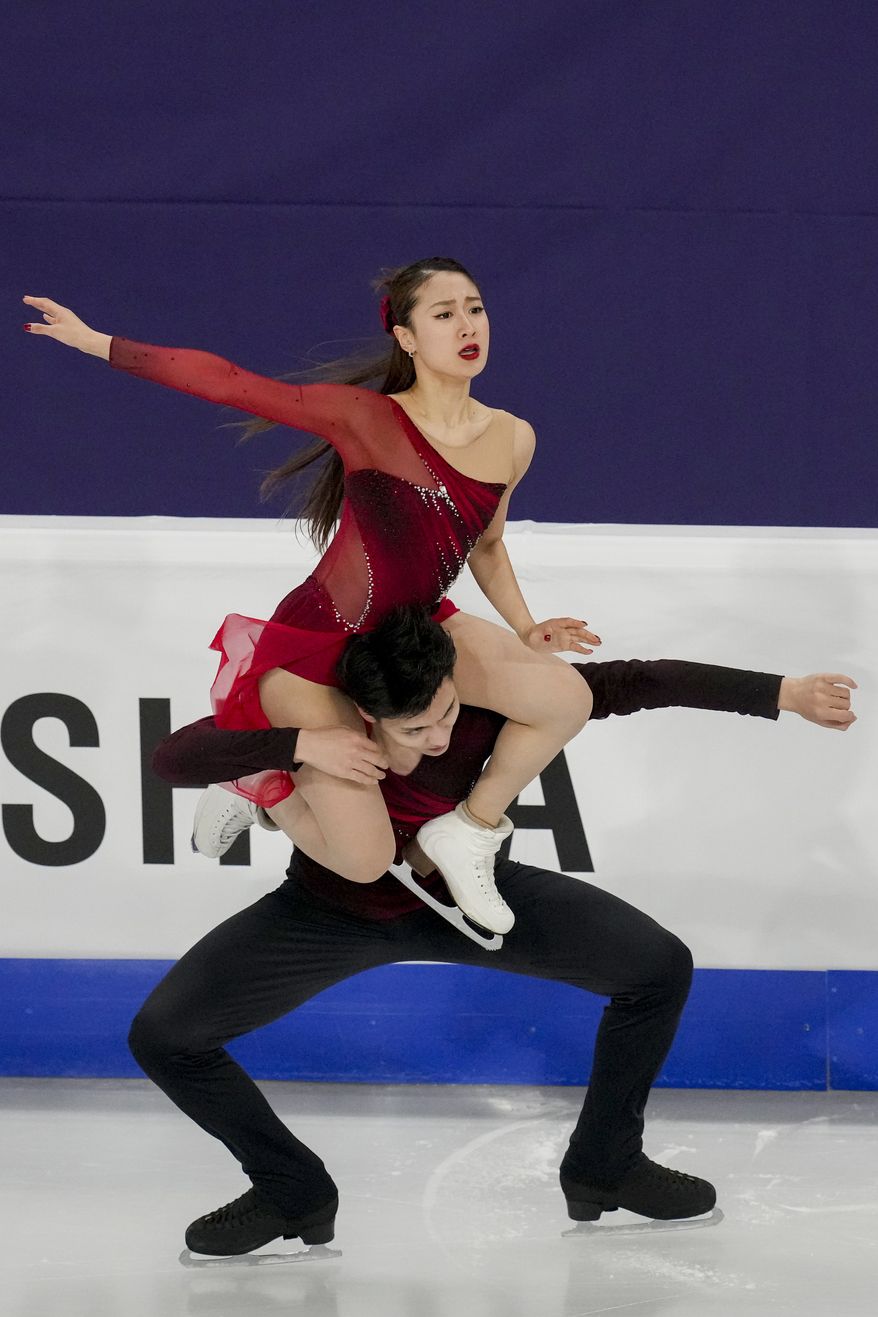 Ren Junfei and Xing Jianing of China performs during the ice dance free dance in the ISU Four Continents Figure Skating Championships at the Mokdong ice rink in Seoul, South Korea, Saturday, Feb. 22, 2025. (AP Photo/Lee Jin-man) **FILE**