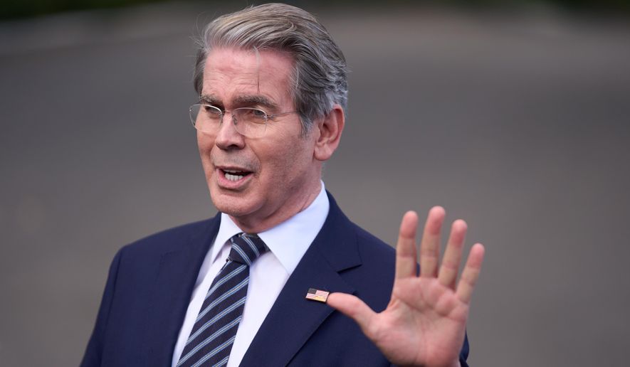 Treasury Secretary Scott Bessent speaks with reporters at the White House, Wednesday, Oct. 22, 2025, in Washington. (AP Photo/Evan Vucci) ** FILE **