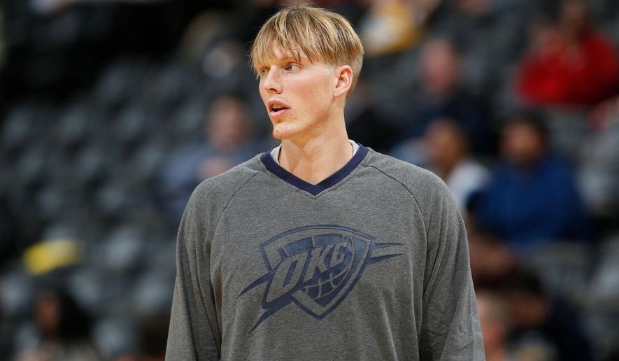 Oklahoma City Thunder forward Kyle Singler (5) in the first half of an NBA basketball game, Jan. 19, 2016, in Denver. (AP Photo/David Zalubowski, File)