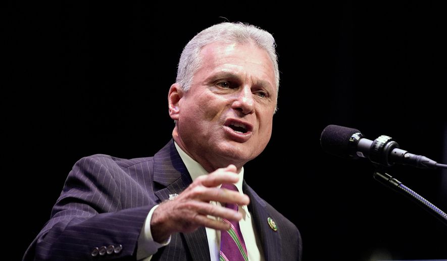 Rep. Buddy Carter, R-Ga., speaks before Republican presidential candidate former President Donald Trump arrives to deliver remarks on the tax code, and manufacturing at the Johnny Mercer Theatre Civic Center, Sept. 24, 2024, in Savannah, Ga. (AP Photo/Evan Vucci, File)