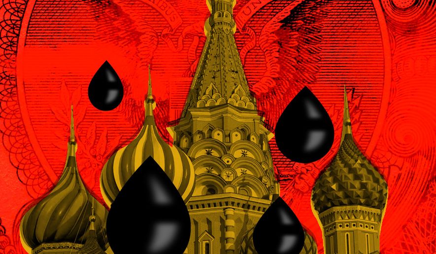 The United States of America and Russia's oil illustration by Linas Garsys / The Washington Times