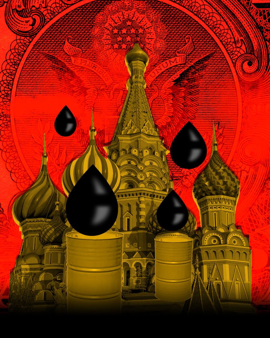 The United States of America and Russia's oil illustration by Linas Garsys / The Washington Times
