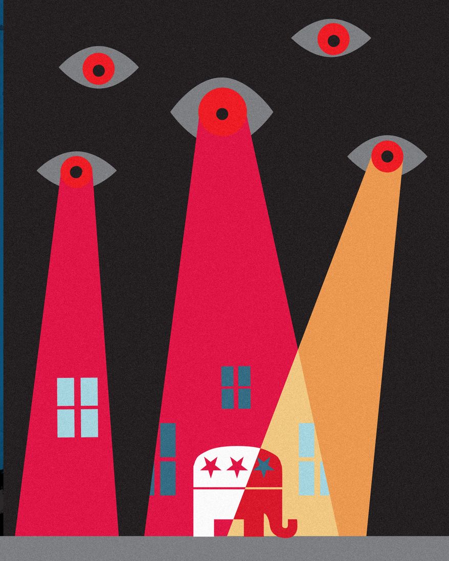 FBI agents and DOJ spying on Republicans illustration by Linas Garsys / The Washington Times