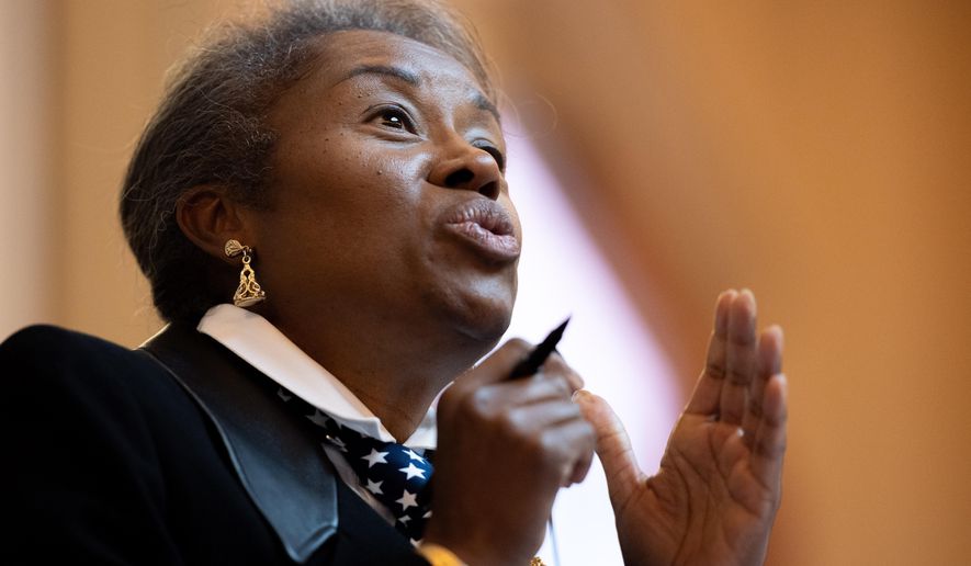Republican gubernatorial candidate and current Lt. Gov. Winsome Earle-Sears resides over the Virginia Senate during a special legislative session, Wednesday, Oct. 29, 2025, Richmond, Va. (Mike Kropf/Richmond Times-Dispatch via AP)