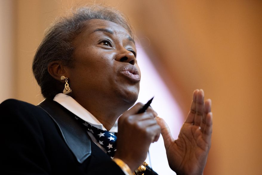 Republican gubernatorial candidate and current Lt. Gov. Winsome Earle-Sears resides over the Virginia Senate during a special legislative session, Wednesday, Oct. 29, 2025, Richmond, Va. (Mike Kropf/Richmond Times-Dispatch via AP)