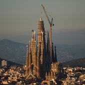 View of the Sagrada Familia basilica, which became the world's tallest church on Thursday after a section of its central tower was lifted into place, in Barcelona, Spain, Oct. 30, 2025. (AP Photo/Emilio Morenatti)