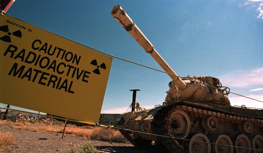 An M-48 tank, which fired uranium-tipped shells in the 1970s, sits at the Nevada Test Site on Aug. 24, 1999. (AP Photo/Laura Rauch) **FILE**