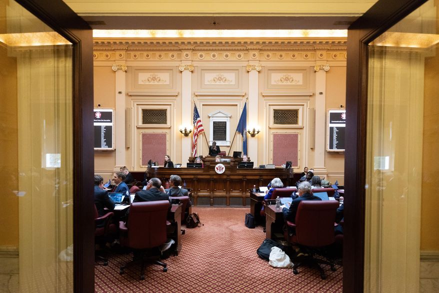 Republican gubernatorial candidate and current Lt. Gov. Winsome Earle-Sears resides over the Virginia Senate during a special legislative session in Richmond, Va., Wednesday, Oct. 29, 2025. (Mike Kropf/Richmond Times-Dispatch via AP)