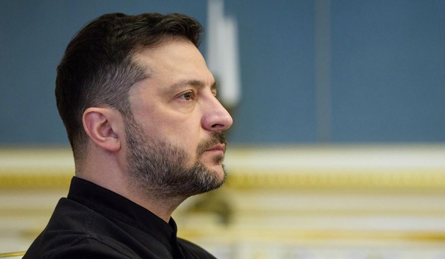 In this photo provided by the Ukrainian Presidential Press Office, Ukrainian President Volodymyr Zelenskyy attends a news conference in Kyiv, Ukraine, Friday, Oct. 31, 2025. (Ukrainian Presidential Press Office via AP)