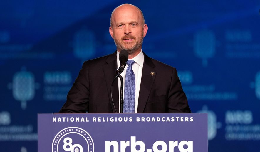 Kevin Roberts, president of The Heritage Foundation, speaks at the National Religious Broadcasters convention at the Gaylord Opryland Resort and Convention Center Feb. 22, 2024, in Nashville, Tenn. (AP Photo/George Walker IV) **FILE**