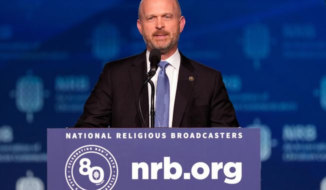 Kevin Roberts, president of The Heritage Foundation, speaks at the National Religious Broadcasters convention at the Gaylord Opryland Resort and Convention Center Feb. 22, 2024, in Nashville, Tenn. (AP Photo/George Walker IV) **FILE**