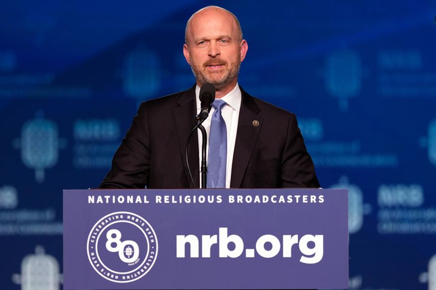 Kevin Roberts, president of The Heritage Foundation, speaks at the National Religious Broadcasters convention at the Gaylord Opryland Resort and Convention Center Feb. 22, 2024, in Nashville, Tenn. (AP Photo/George Walker IV) **FILE**