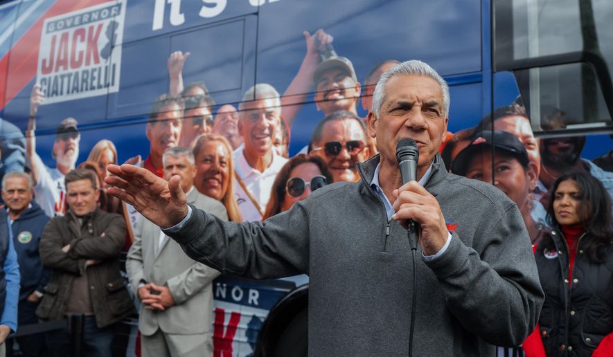 New Jersey gubernatorial candidate Jack Ciattarelli speaks during a campaign rally on Saturday, Nov 1, 2025, in Westfield, N.J. (AP Photo/Olga Fedorova)