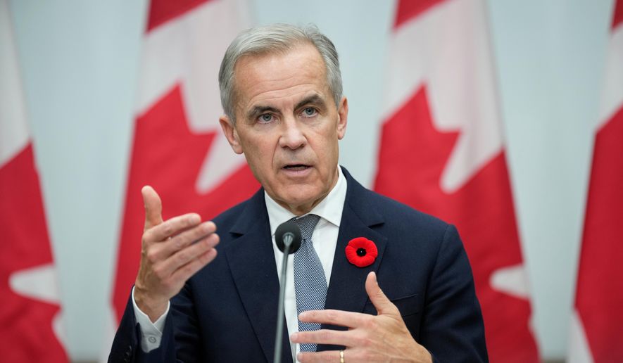 Canada's Prime Minister Mark Carney speaks during a news conference following the APEC Summit in Gyeongju, South Korea, Saturday, Nov. 1, 2025. (Adrian Wyld/The Canadian Press via AP) ** FILE **