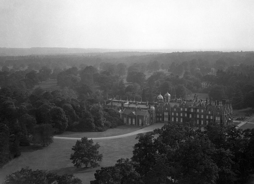 FILE - An aerial view of Sandringham estate in Norfolk, England, 1934. (AP Photo/Sidney Beadel, File)