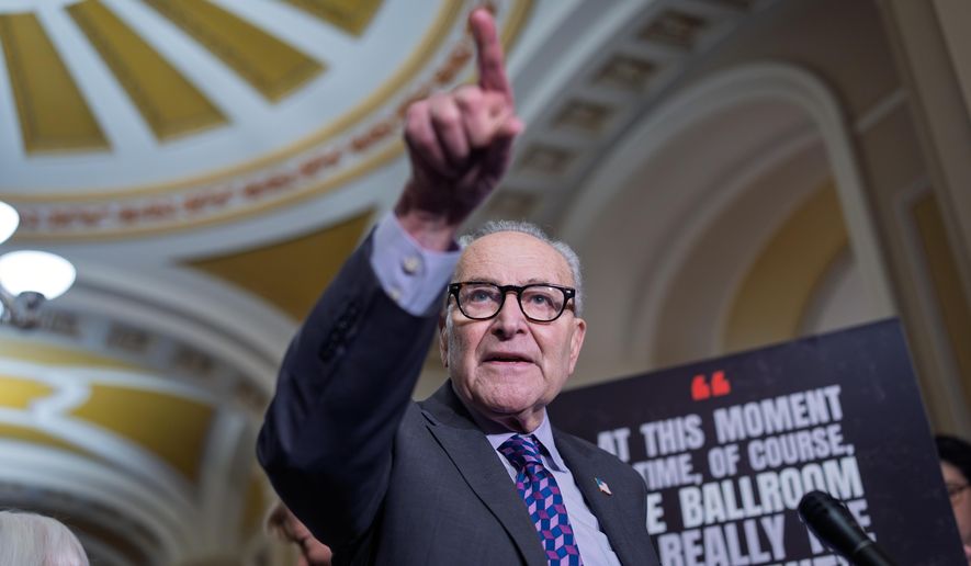 Senate Minority Leader Chuck Schumer, D-N.Y., speaks with reporters following a closed-door meeting of Senate Democrats at the Capitol in Washington on Tuesday, Oct. 28, 2025. (AP Photo/J. Scott Applewhite) **FILE**