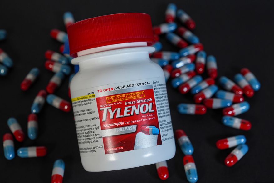 Extra Strength Tylenol is shown in Carmel, Ind., Tuesday, Sept. 23, 2025. (AP Photo/Michael Conroy, file)