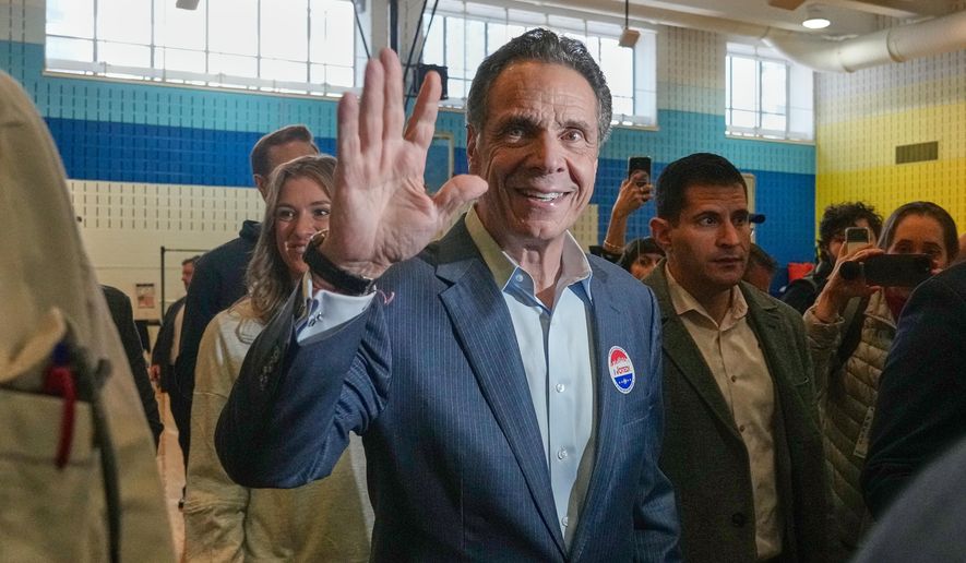 New York mayoral candidate Andrew Cuomo waves after voting in New York, Tuesday, Nov. 4, 2025. (AP Photo/Richard Drew) ** FILE **