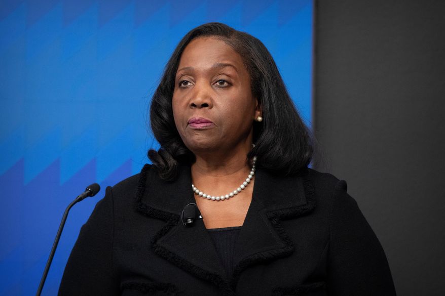 Lisa Cook, a Federal Reserve Board of Governors member, speaks during an event at the Brookings Institution, Monday, Nov. 3, 2025, in Washington. (AP Photo/Mark Schiefelbein)
