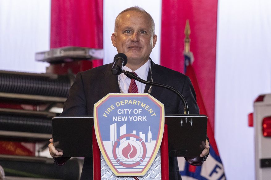 The new New York City Fire Commissioner Robert Tucker speaks during a swearing- in ceremony at FDNY Fire Academy, Monday, Aug. 12, 2024, in New York. (AP Photo/Yuki Iwamura)