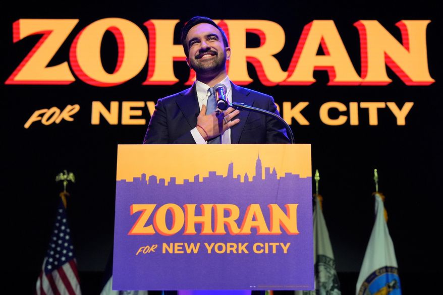 Zohran Mamdani speaks during a victory speech at a mayoral election night watch party, Tuesday, Nov. 4, 2025, in New York. (AP Photo/Yuki Iwamura)