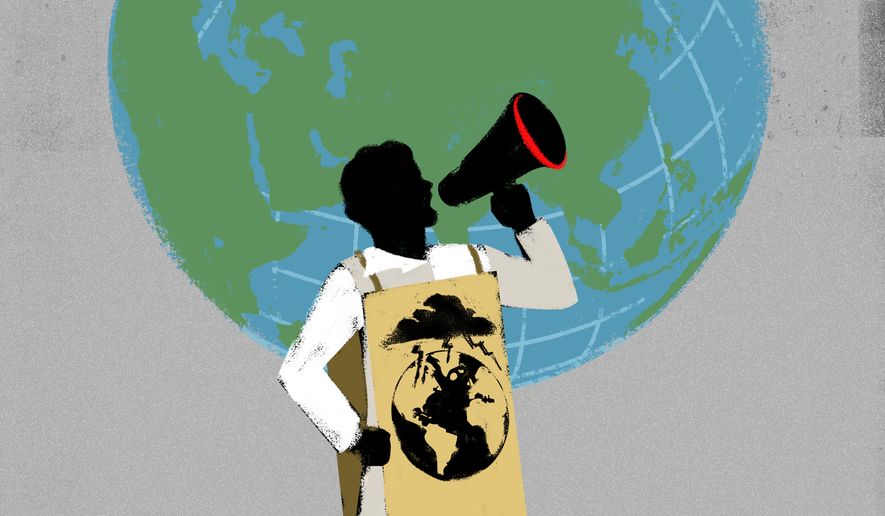 U.S. should withdraw from climate pact now illustration by Linas Garsys/ The Washington Times