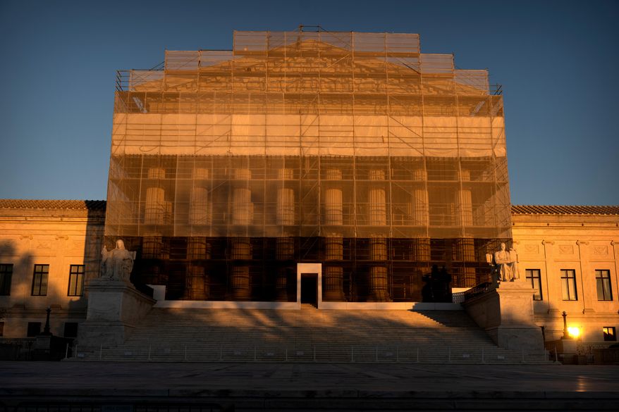 The Supreme Court building is photographed near sunset on Tuesday, Nov. 4, 2025, in Washington. (AP Photo/Mark Schiefelbein) ** FILE **